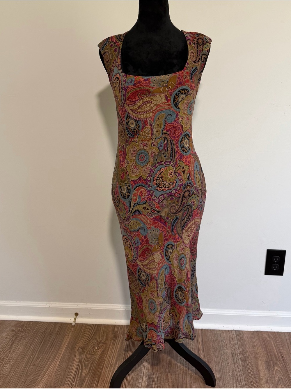 Paisley Square-Neck Multicolor Silk Dress